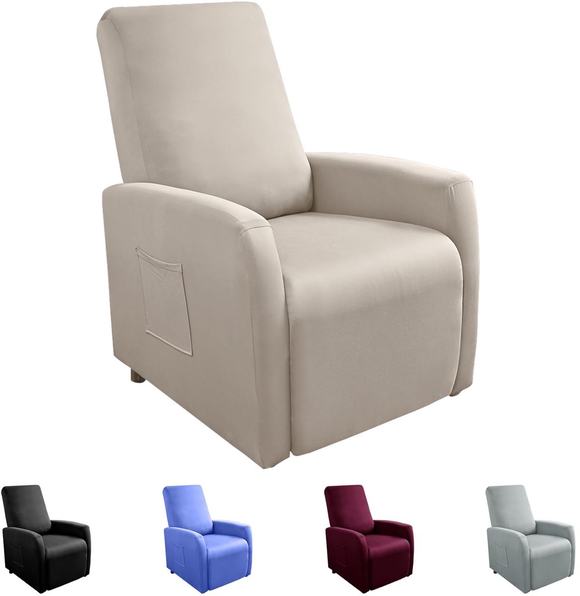 Fauteuilhoes, stretch met zak, stoelbeschermer voor televisiestoel en relaxstoel, elastische stoelovertrek voor woonkamer, wasbare oorfauteuilhoes (lichtmokka)