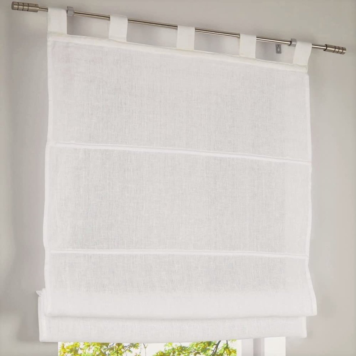 Gordijn Metis op te hangen met lussen voor gordijnroedes, 100% linnen, vrijhangend creme breedte 80 x hoogte 140 cm