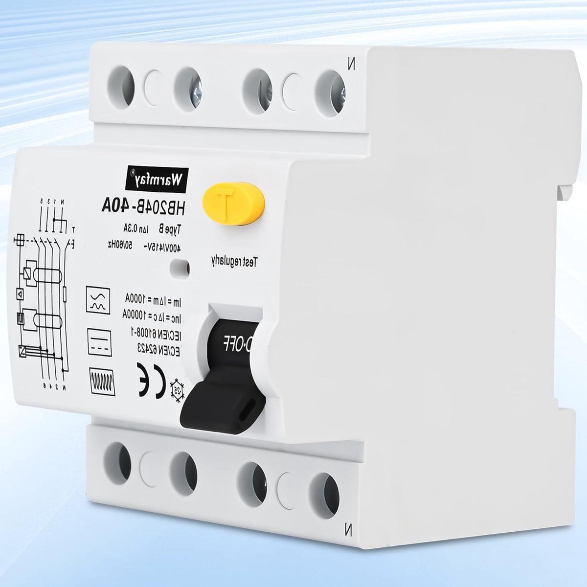 Veiligheidsschakelaar - Aardlekautomaat - Elektrische Beveiliging - Type B Detectie - 40 A 300 mA - Grijs