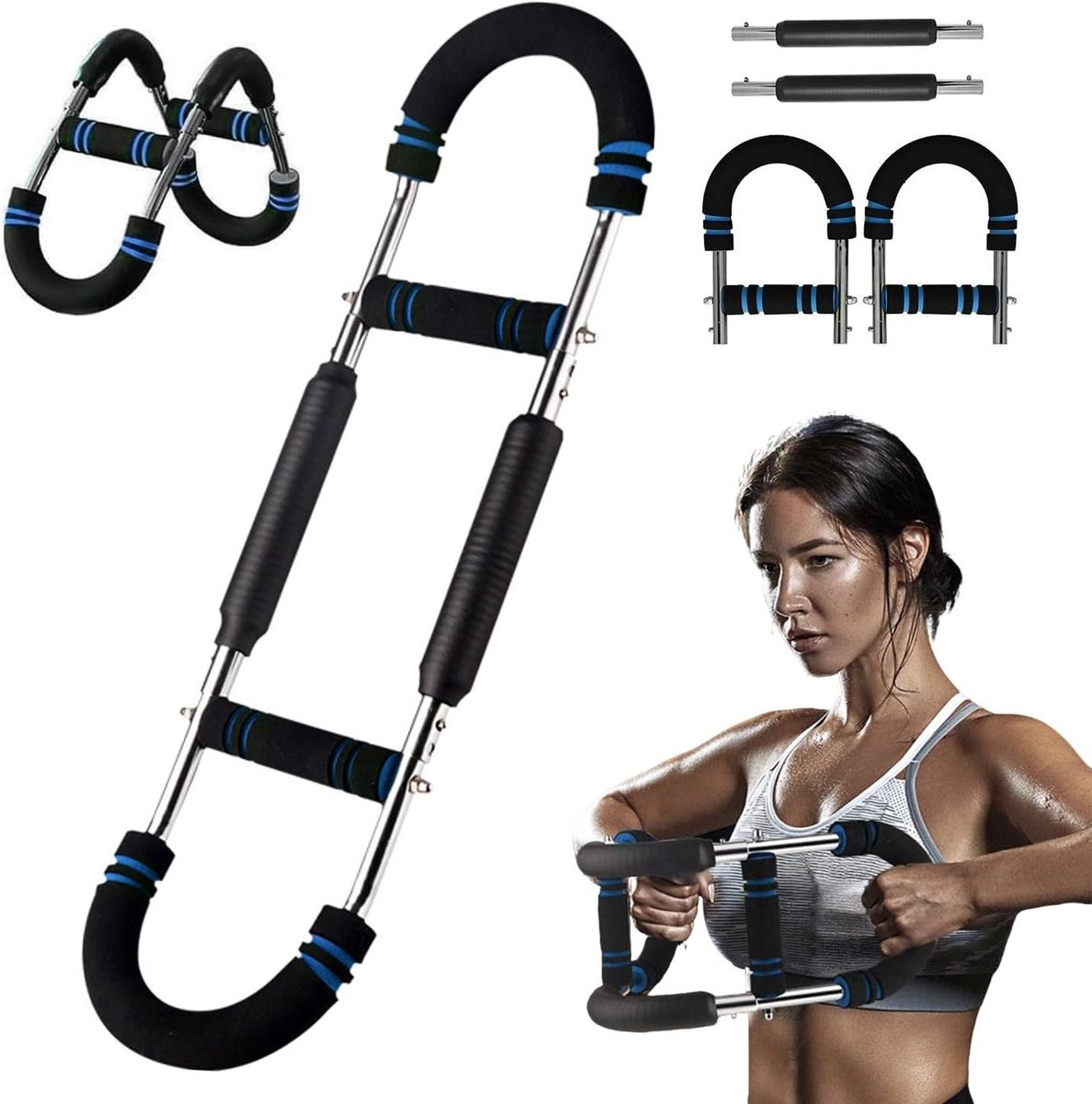 Kracht Arm Trainer - Borstversterker - Spierversterking Thuis - Instelbare Weerstand - 3cm Diep - Rood Blauw