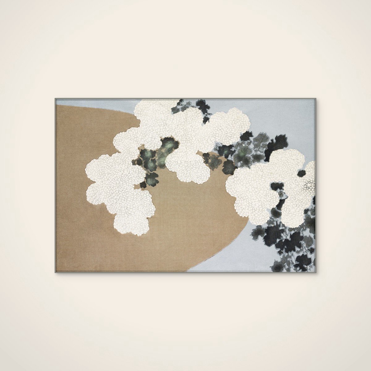 Akoestisch schilderij - 120 x 80 cm - Blossom From Momoyogusa van Kamisaka Sekka - Botanische wanddecoratie - zilver textielframe