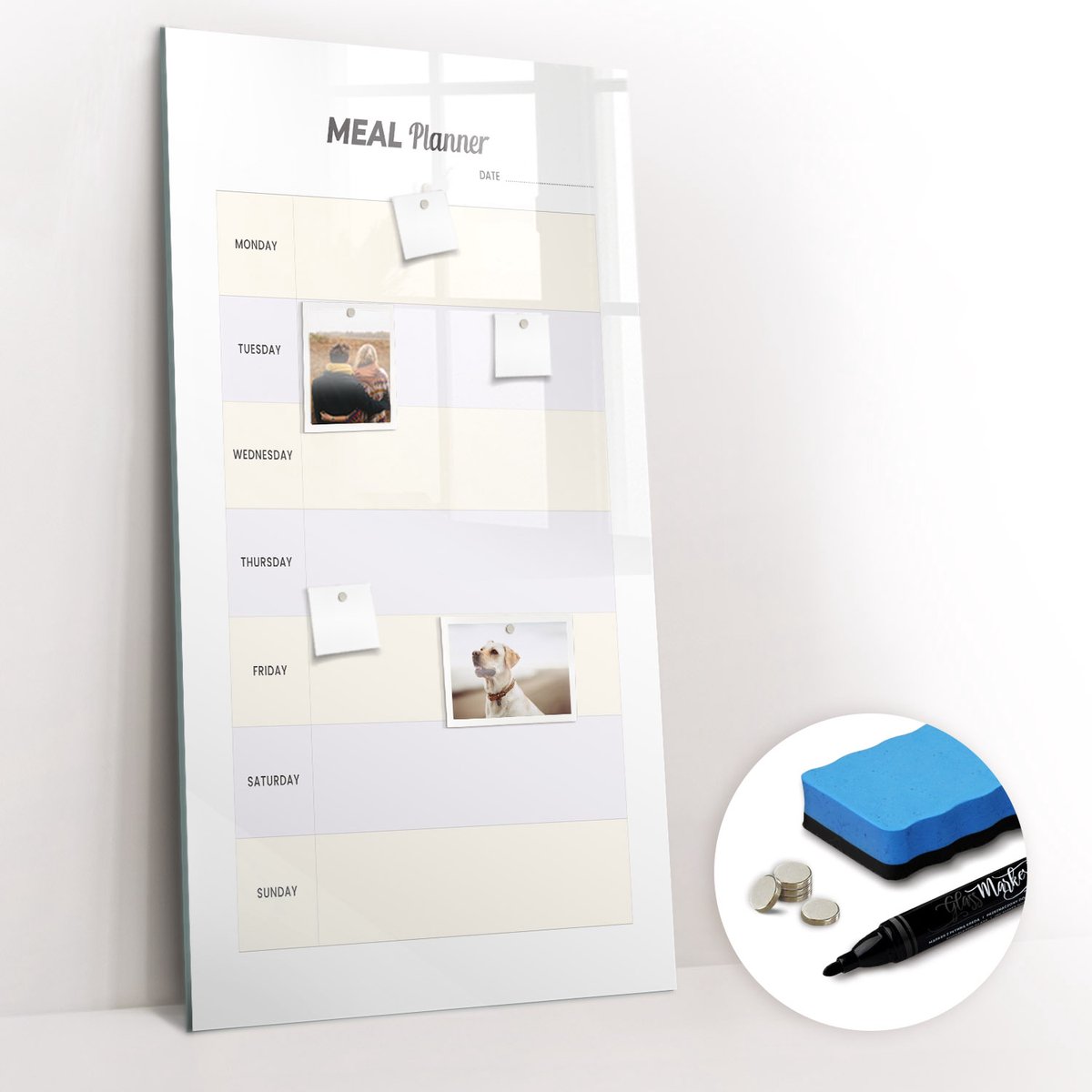 Tulup Whitebord - Menu van de maaltijdplanner - 60 x 120 cm - Veelkleurig Memobord Glas - Gratis 5 Sterke Magneten + Whiteboard Marker & Wisser - Industrieel Wandbord - Magneetbord Muur - Inspiratiebord Kantoor