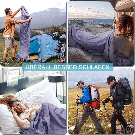 Huttenslaapzak - Reislaken - Reizen en Kamperen - Doorlopende ritssluiting - 220x95 cm - Paars — afbeelding 5