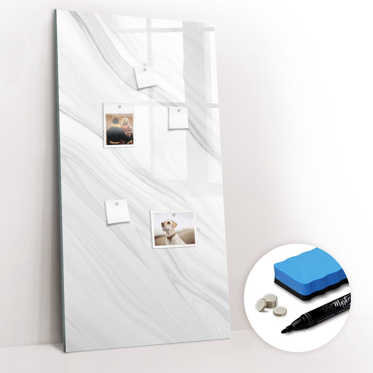 Tulup Whitebord - Marmergolven - 60 x 120 cm - Wit Magneetbord Rechthoekig - Gratis 5 Sterke Magneten + Whiteboard Marker & Wisser - Moderne Wanddecoratie - Foto Magneetbord - Planning Muur
