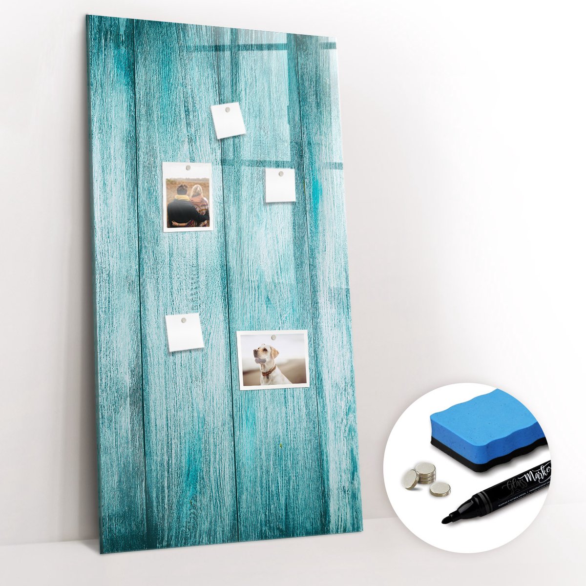Tulup Whitebord - Blauw hout - 60 x 120 cm - Blauw Magnetisch Wandbord - Gratis 5 Sterke Magneten + Whiteboard Marker & Wisser - Decoratief Magnetisch Bord - Memo Magneetbord - Ideeënbord Thuiswerkplek