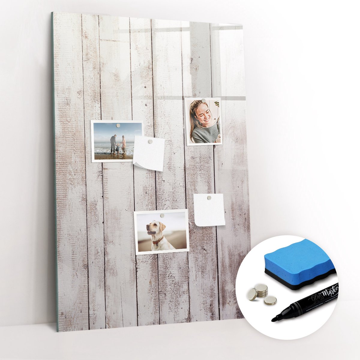 Tulup Whitebord - Klassieke houten planken - 60 x 90 cm - Wit Magneetbord Foto - Gratis 5 Sterke Magneten + Whiteboard Marker & Wisser - Organizer Muur - Memobord Magnetisch - Organiseer Je Bureau