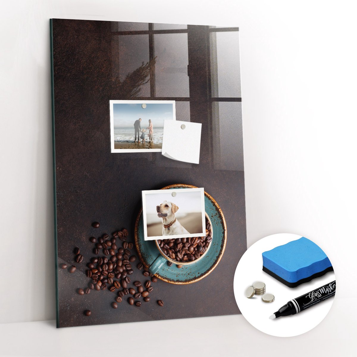 Tulup Whitebord - Koffiebonen - 40 x 60 cm - Bruin Magnet Board - Gratis 5 Sterke Magneten + Whiteboard Marker & Wisser - Industrieel Wandbord - Memo Bord - Inspiratiebord Kantoor