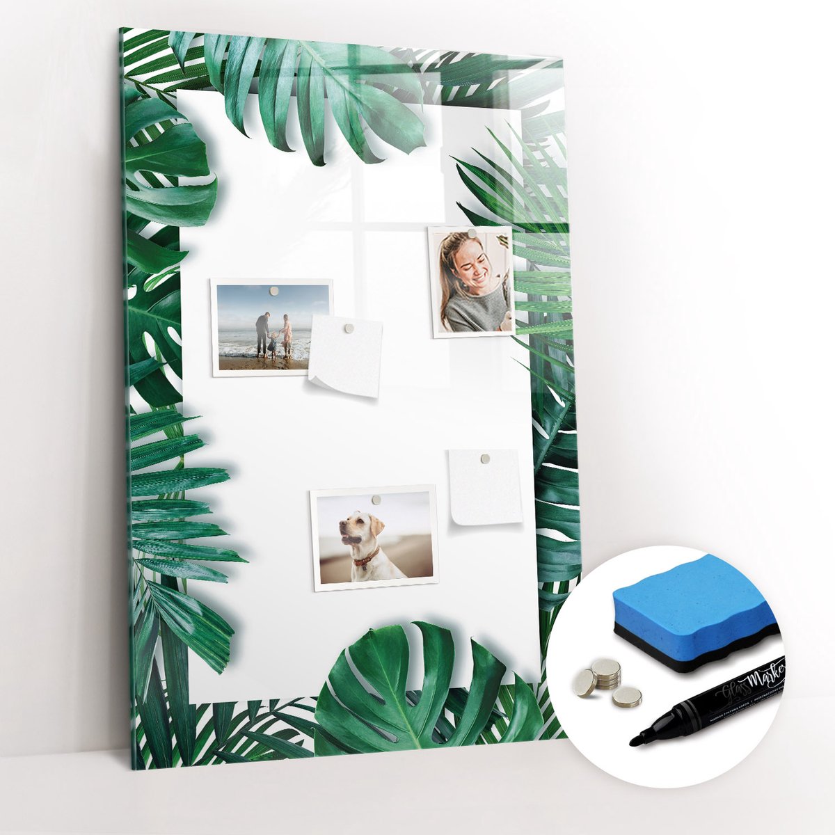 Tulup Whitebord - Monstera frame - 60 x 90 cm - Groente Magneetborden voor vakantiemagneten - Gratis 5 Sterke Magneten + Whiteboard Marker & Wisser - Industrieel Wandbord - Magnet Board - Ideeënbord Thuiswerkplek