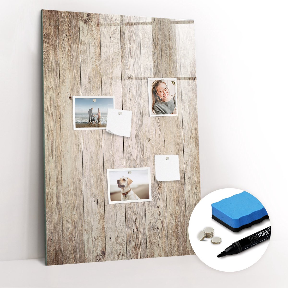 Tulup Whitebord - Houten planken - 60 x 90 cm - Bruin Magnetische borden voor reismagneten - Gratis 5 Sterke Magneten + Whiteboard Marker & Wisser - Stylish Memo Board - Memo Bord - Organiseer Je Bureau