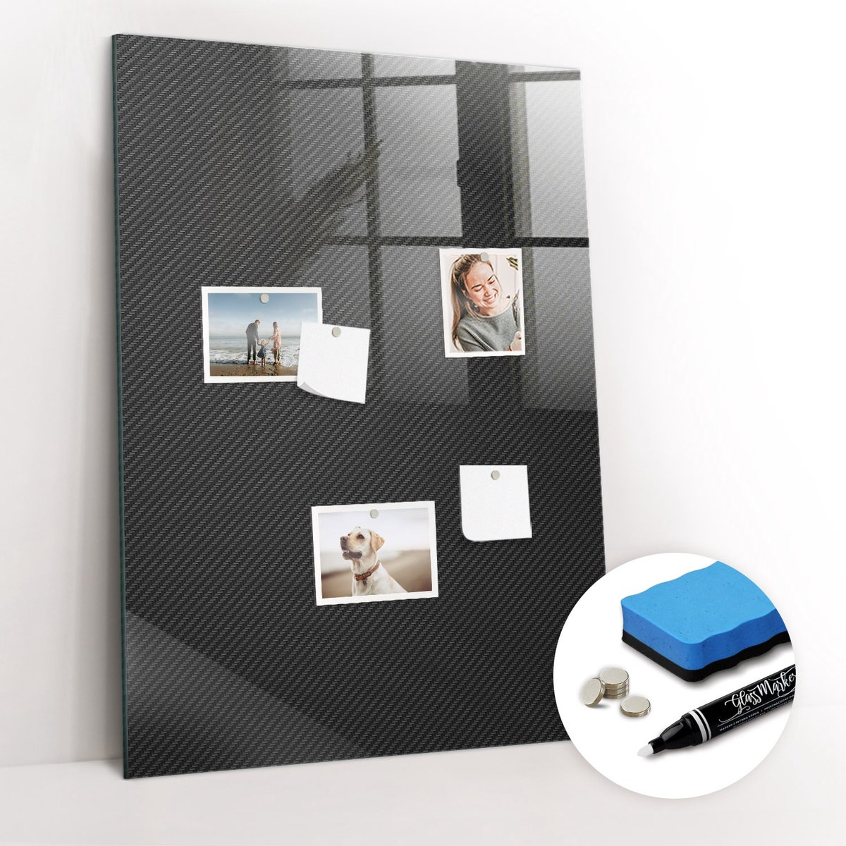 Tulup Whitebord - Donker patroon - 70 x 100 cm - Zwart Memobord Glas - Gratis 5 Sterke Magneten + Whiteboard Marker & Wisser - Organizer Muur - Magnetic Board - Planning Muur