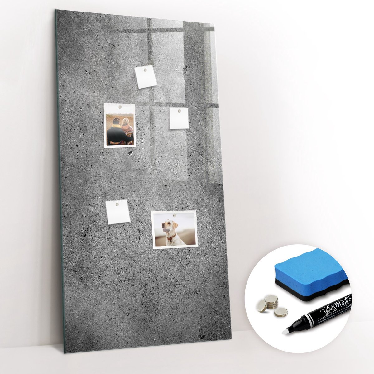 Tulup Whitebord - Concreet - 60 x 120 cm - Grijs Magnet Board - Gratis 5 Sterke Magneten + Whiteboard Marker & Wisser - Design Memobord - Magneetbord Muur - Ideeënbord Thuiswerkplek