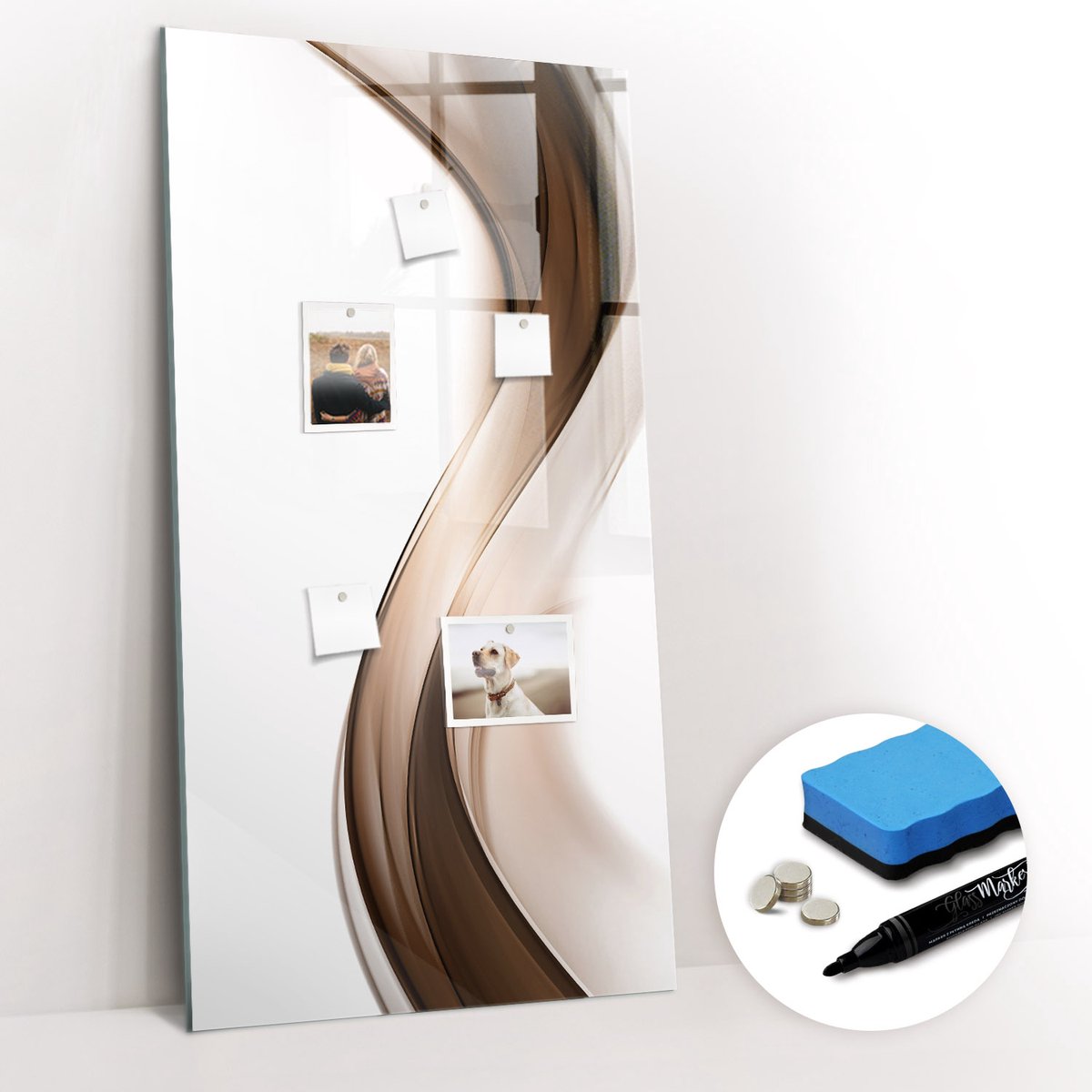 Tulup Whitebord - Abstractiegolf - 60 x 120 cm - Bruin Magnetisch Wandbord - Gratis 5 Sterke Magneten + Whiteboard Marker & Wisser - Stylish Memo Board - Magnetisch Bord Kind - Organiseer Je Bureau