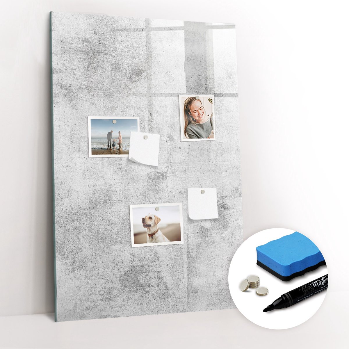 Tulup Whitebord - Betonnen muur - 60 x 90 cm - Grijs Magnetisch Bord Kind - Gratis 5 Sterke Magneten + Whiteboard Marker & Wisser - Decoratief Magnetisch Bord - Magnetisch Bord Kind - Ideeënbord Thuiswerkplek