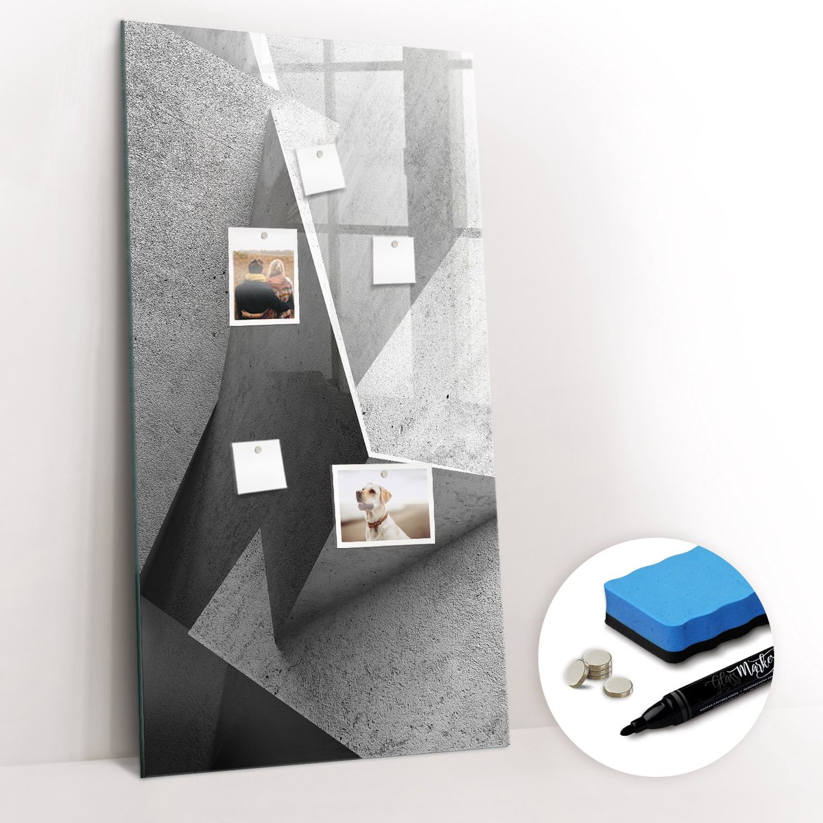 Tulup Whitebord - Abstracte geometrische patronen - 60 x 120 cm - Zwart-wit Memo Bord - Gratis 5 Sterke Magneten + Whiteboard Marker & Wisser - Scandinavisch Design Bord - Magneetbord Muur - Planning Muur