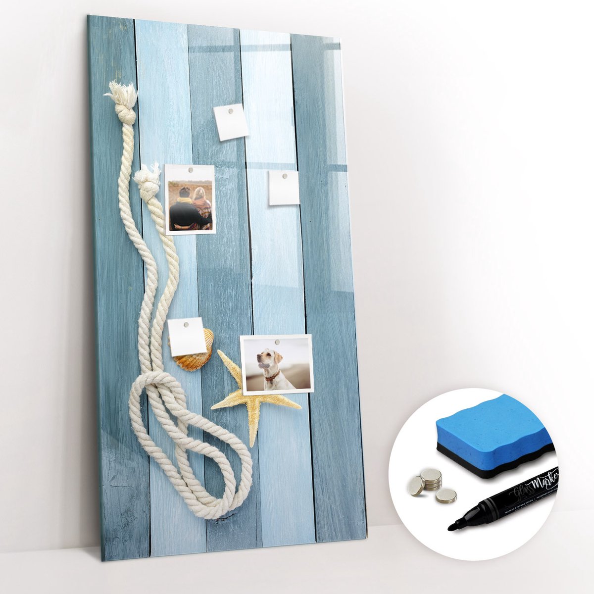 Tulup Whitebord - Zee-dingen borden - 60 x 120 cm - Blauw Magnet Board - Gratis 5 Sterke Magneten + Whiteboard Marker & Wisser - Design Memobord - Memo Magneetbord - Productiviteit Tools