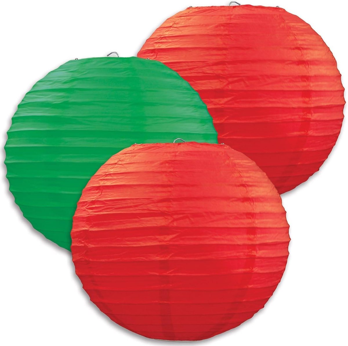 Papieren lantaarns - Hangdecoratie - Feestelijke decoratie - Hoogwaardige kwaliteit - 3 stuks - Rood en groen