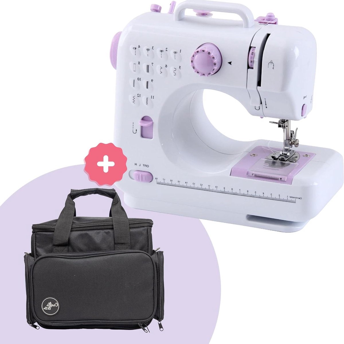Naaimachine met tas - Mini naaimachine - Beginners naaien - 12 steken - 28 cm breed - Violet