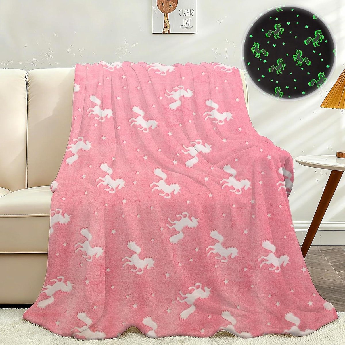 Gooideken met Effect - Fleece deken - Gezelligheid thuis - Lichtgevend in donker - 130 x 150 cm - Eenhoorn design