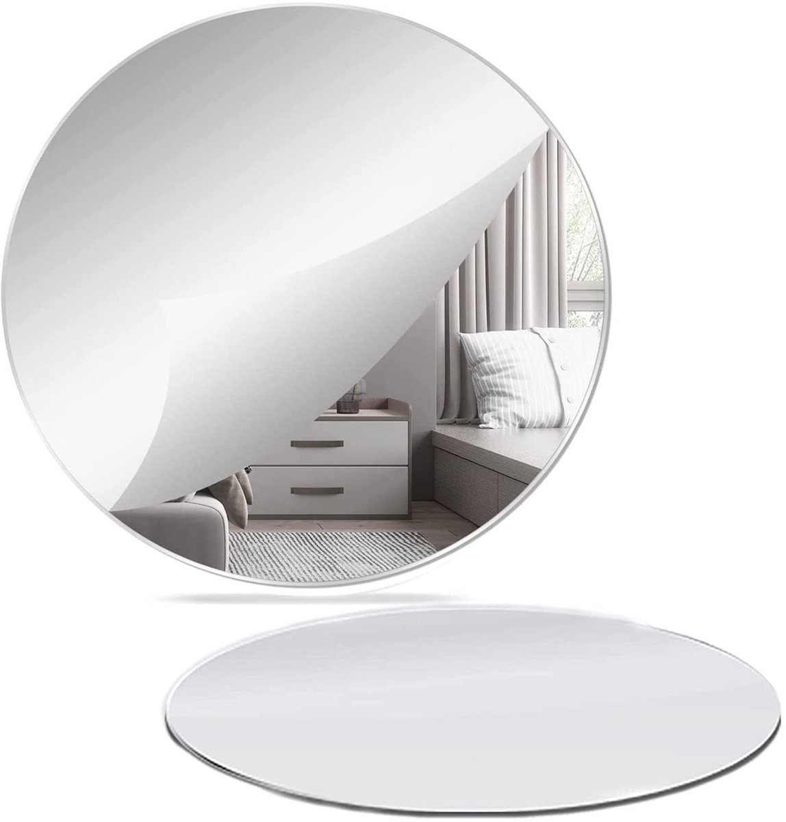 2 stuks ronde acrylspiegeltegels, 30 cm, afneembare spiegeltegels, zelfklevend, doe-het-zelf wandspiegel, decoratieve spiegel, voor thuis, slaapkamer, woonkamer, woondecoratie