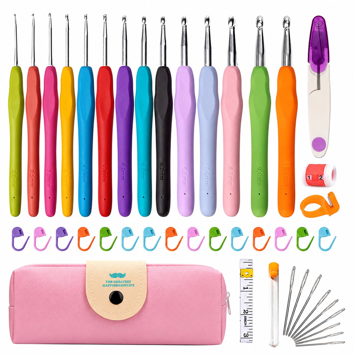 OUYLAF haaknaaldenset - 44-delig - haaknaaldenset ergonomisch - haakset - haaknaalden -haakpakket - roze