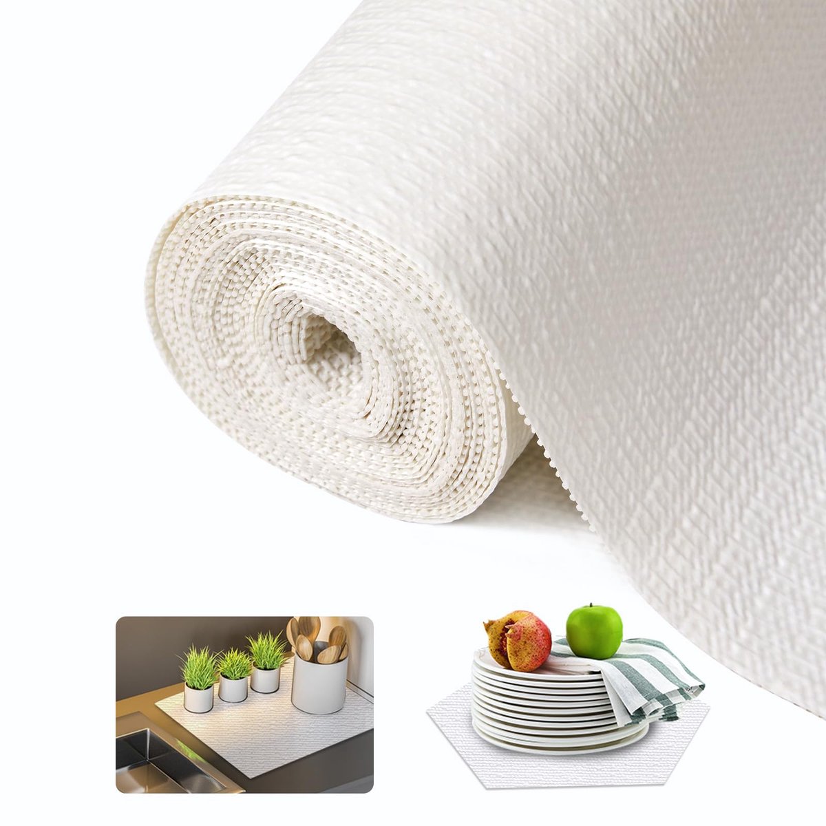 Lademat, antislipmat, waterdicht, niet-klevende antislipmat keuken, voor laden, planken en koelkast, op maat te snijden, antislip (wit, 45 cm x 300 cm)