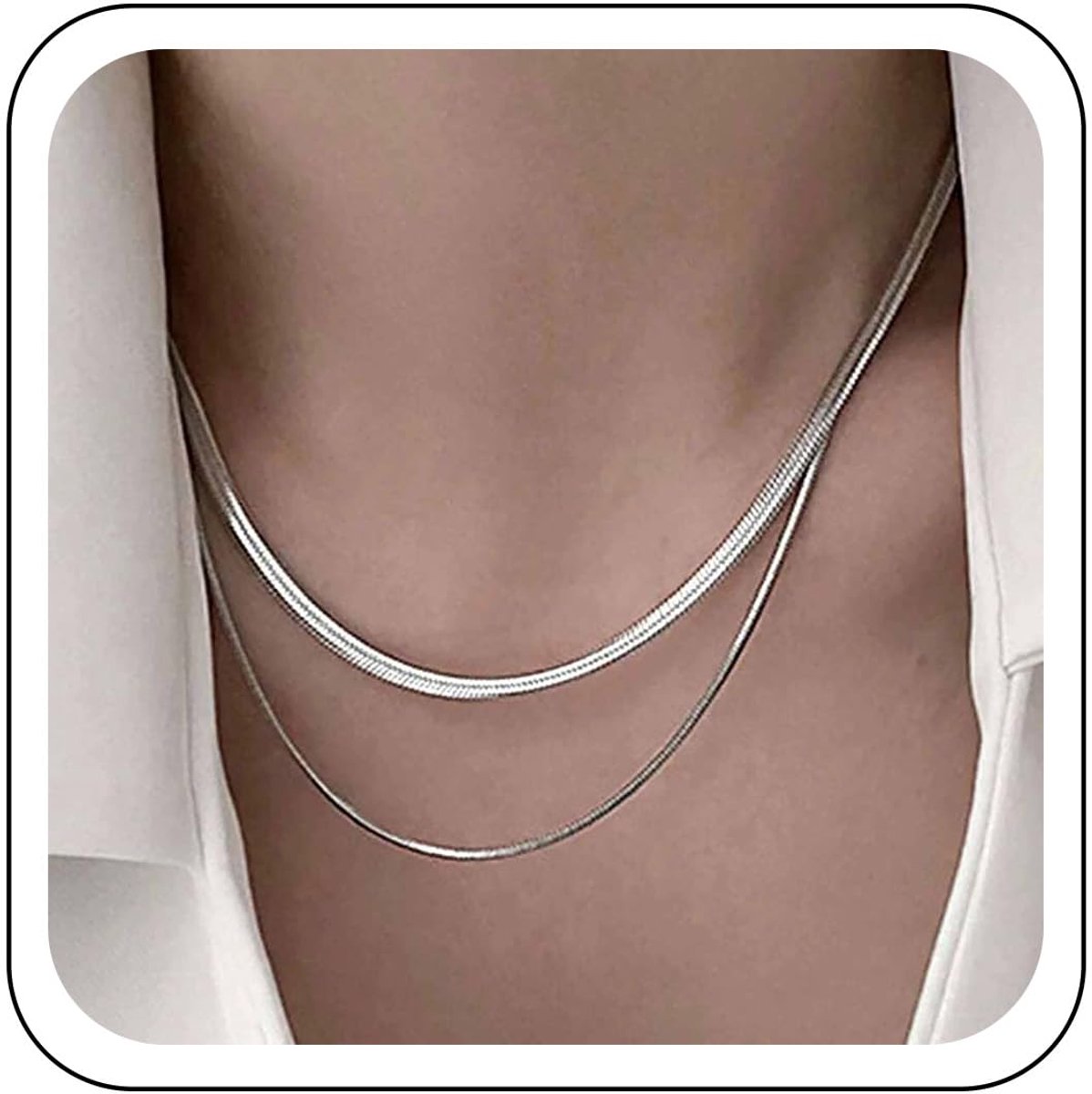 Slangenketting, zilveren halsketting voor dames, roestvrij staal, platte ketting, verstelbaar, dun en dik, humanoïde slangenketting, brede ketting, lange ketting