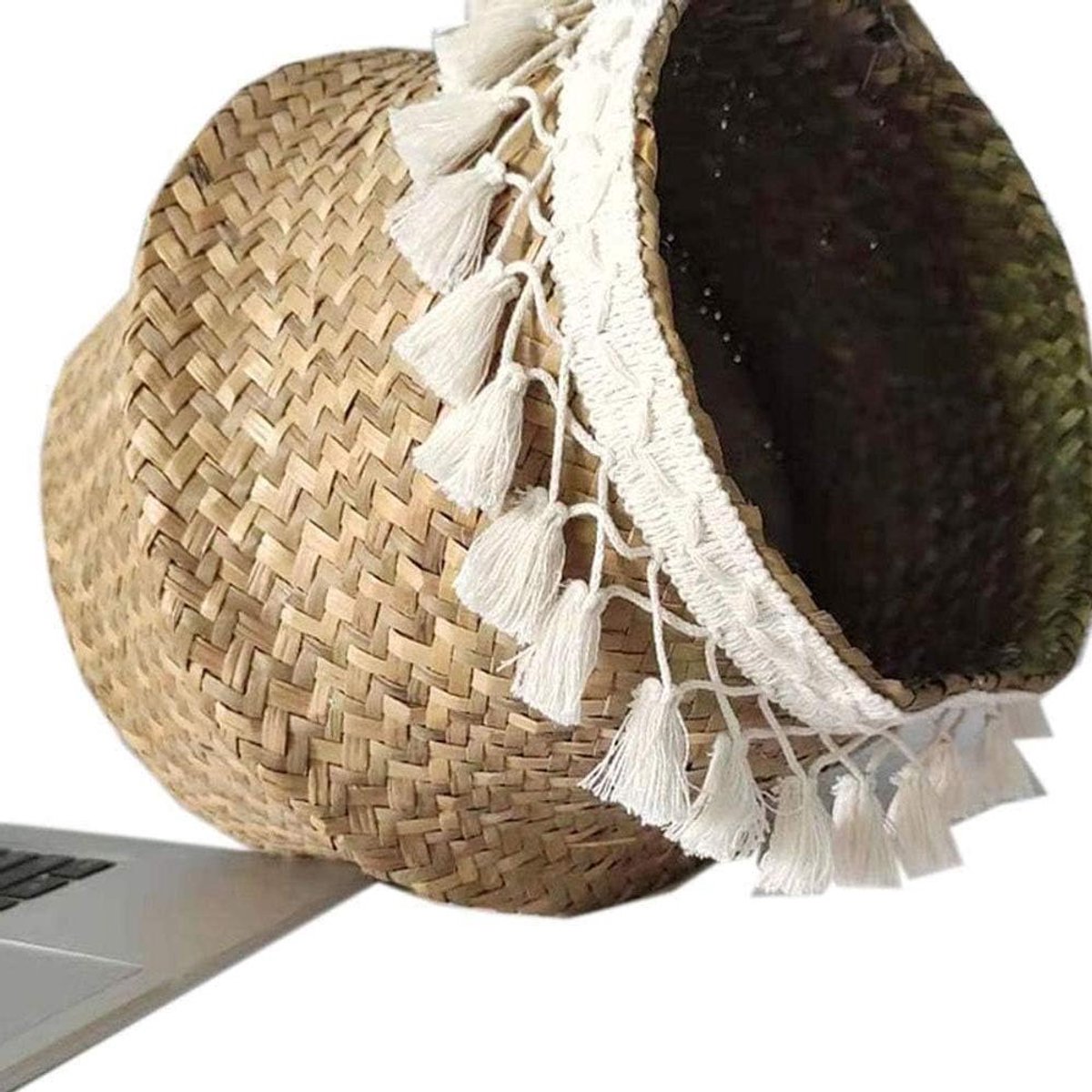 Wasmand Opvouwbaar - Opbergmand Seagrass - Opbergen Woonkamer - Handgemaakt Lokaal - Medium 27 x 24 cm - Rustiek