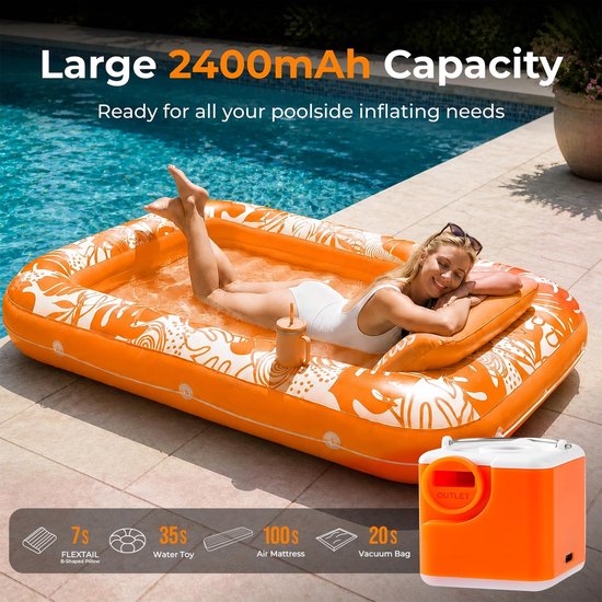 Namajunas - Ultrakrachtige mini-luchtbedpomp met kampeerlicht - 4.5 kPa elektrische luchtpomp - Luchtcompressor - Zwembadpomp - 2400 mAh - Draadloos & Oplaadbaar - Perslucht - Luchtbed pomp voor slaapzak, kampeeruitrusting en vacuümopbergzakken van Namajunas — afbeelding 5