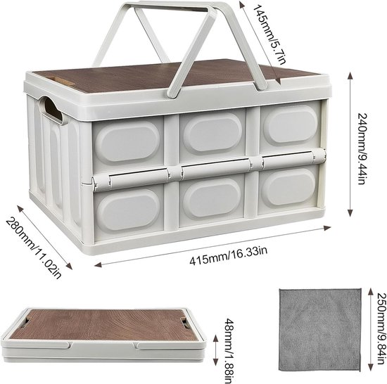 Opvouwbare Opbergbox 30L met Deksel - Kunststof Opbergdoos met Handvat - Camping, Auto & Thuis - 43,5 x 30 x 24 cm — afbeelding 5