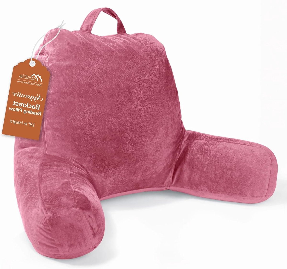Groot Rugkussen met Halssteun voor Zitten in Bed - Zacht Velvet - Roze