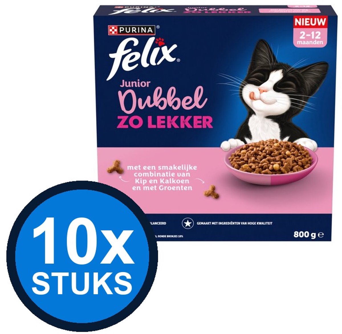 Felix Felix - Dubbel Zo Lekker Droog Junior Kip - Kattenvoer Droogvoer - 800 g