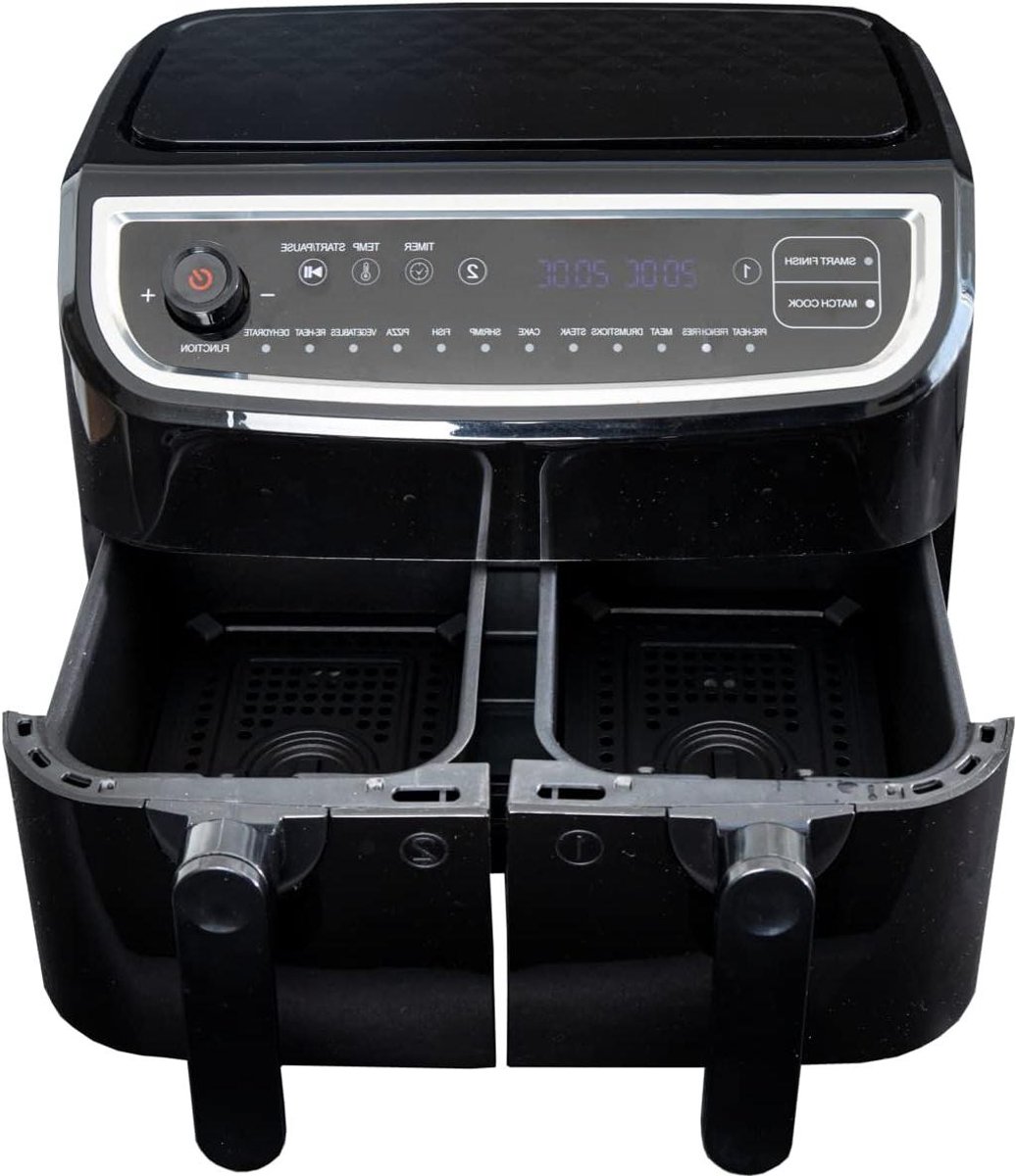 Dubbele Airfryer - Heteluchtfriteuse Dubbele Frituurpan - Gezond Frituren - Twee Aparte Lades - 9 Liter - Zilver
