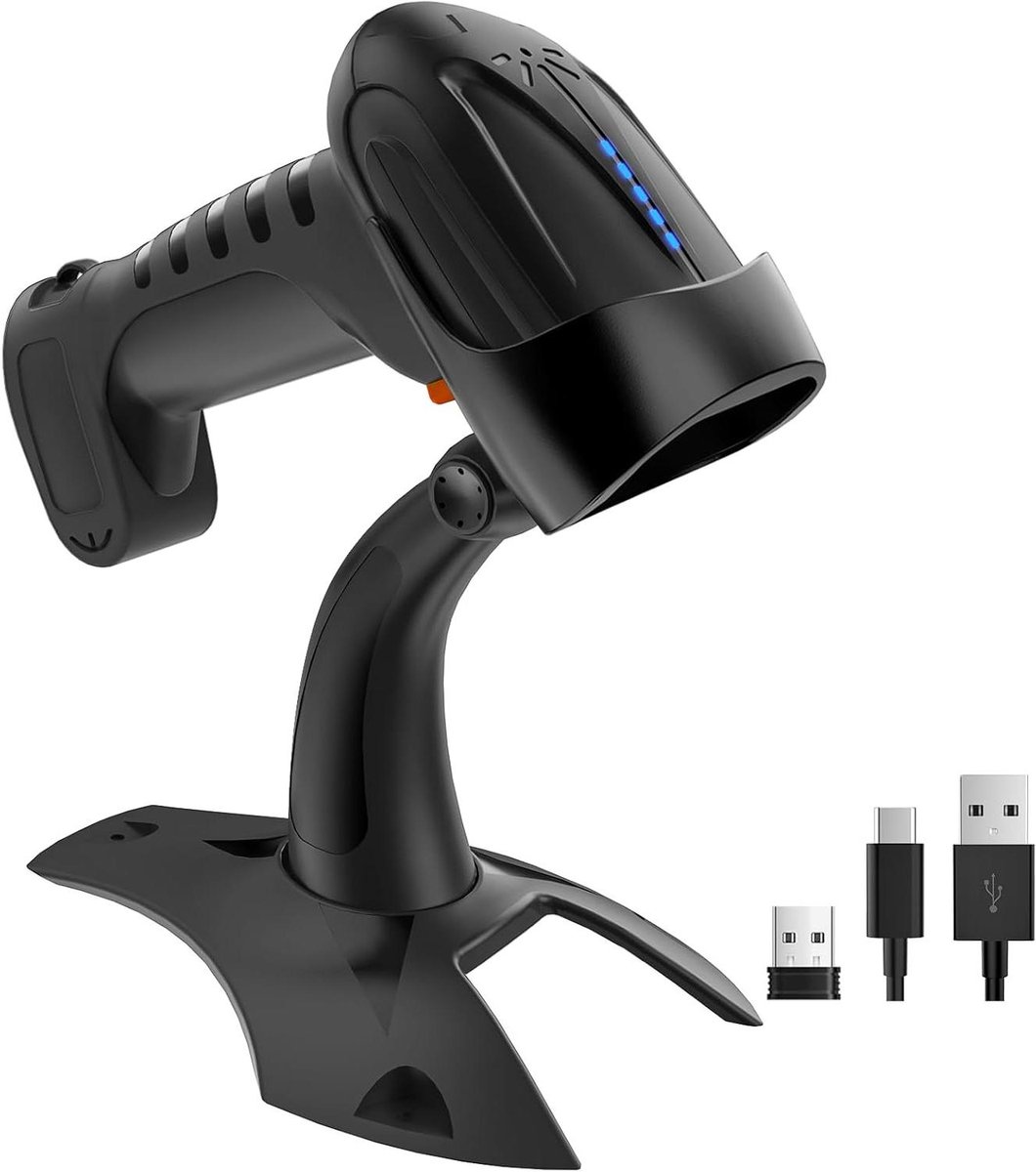 Draadloze Barcode Scanner - Streepjescode Lezer - Voorraad Beheer - Batterij Indicator - 23.3 x 13.5 x 9.8 cm - Zwart