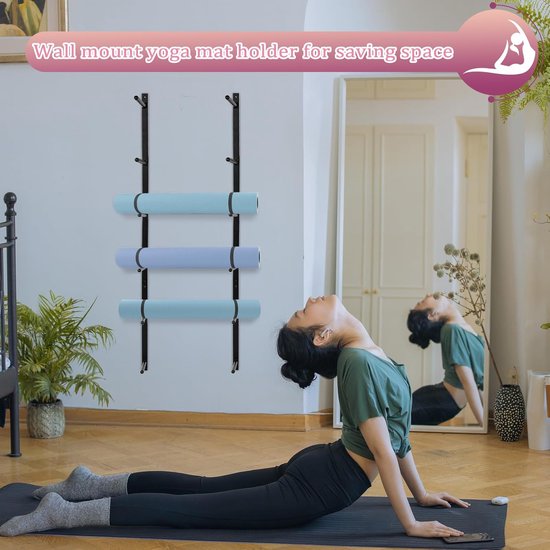 Yogamatrek - Opbergrek Matten - Sportspullen Opbergen - 6-Planks Wandmontage - 100 cm Lengte - Zwart — afbeelding 4