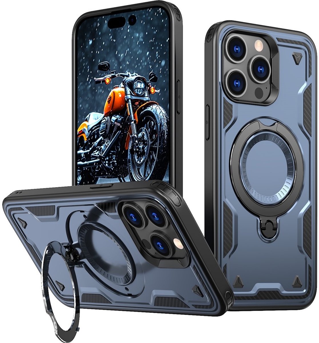 Coverup Hoesje - Geschikt voor iPhone 15 Pro Hoesje - Coverup Armor Back Cover met MagSafe Compatible Kickstand - Blauw