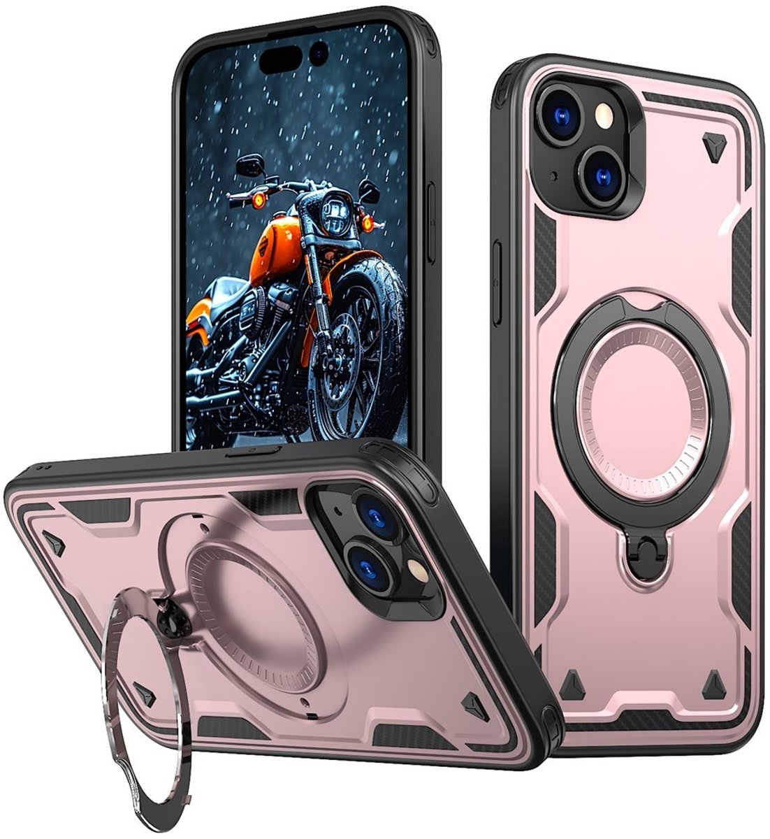 Coverup Hoesje - Geschikt voor iPhone 15 Hoesje - Coverup Armor Back Cover met MagSafe Compatible Kickstand - Rose Gold