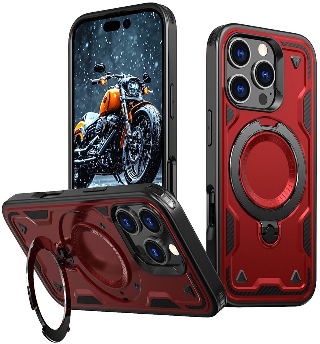 Coverup Hoesje - Geschikt voor iPhone 16 Pro Hoesje - Coverup Armor Back Cover met MagSafe Compatible Kickstand - Rood