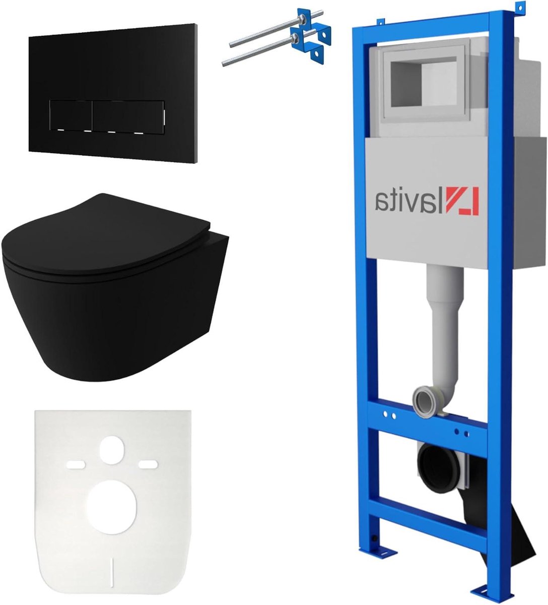 Toilet Element met Toilet - Inbouwtoilet Set - Badkamer Renovatie - Randloos Toilet - 40 cm - Zwart