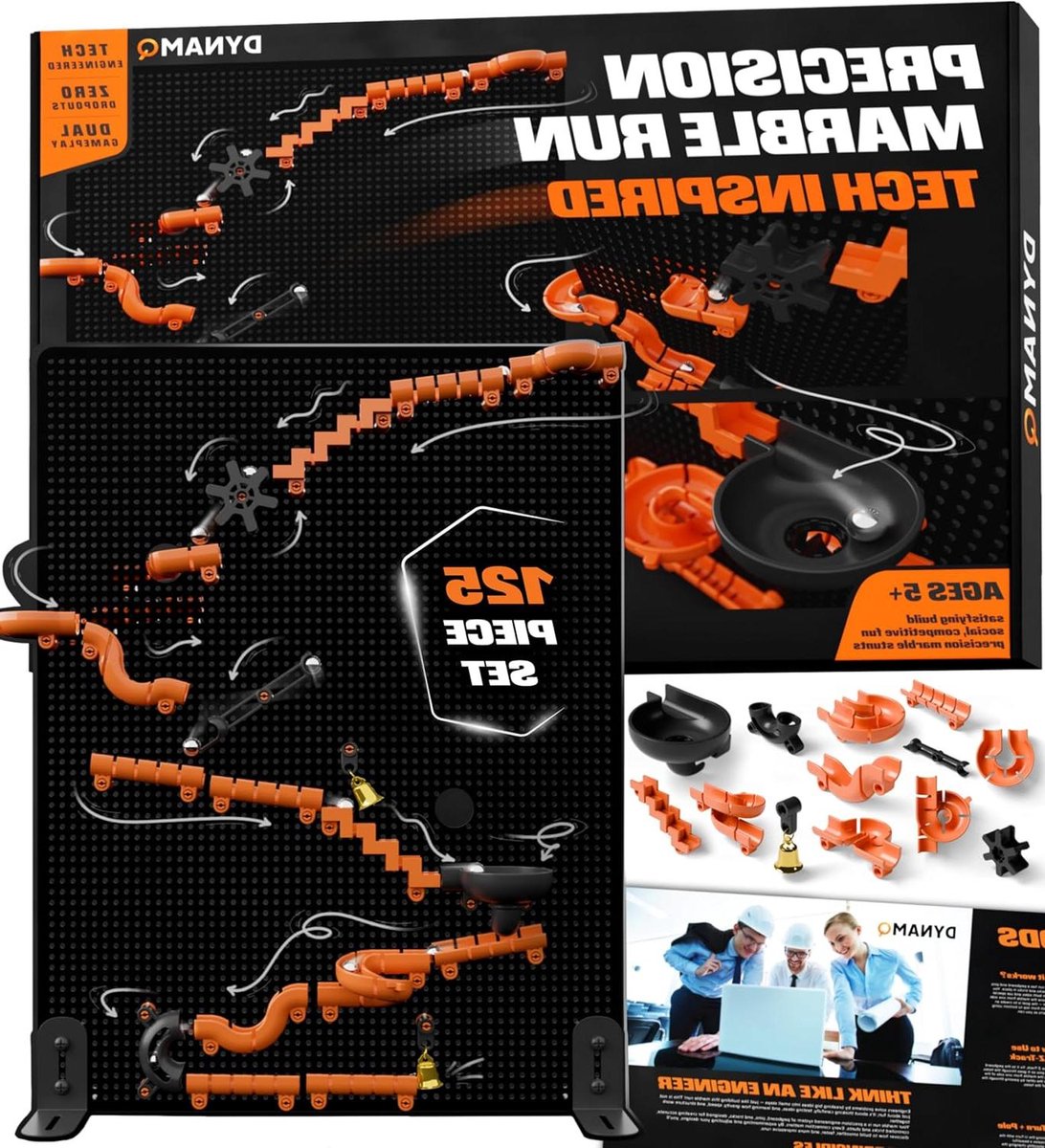 Knikkerbaan STEM Set - Educatief Speelgoed - Problemen Oplossen - Dubbelzijdig 3D Ontwerp - 33 x 43 cm - Zwart Oranje