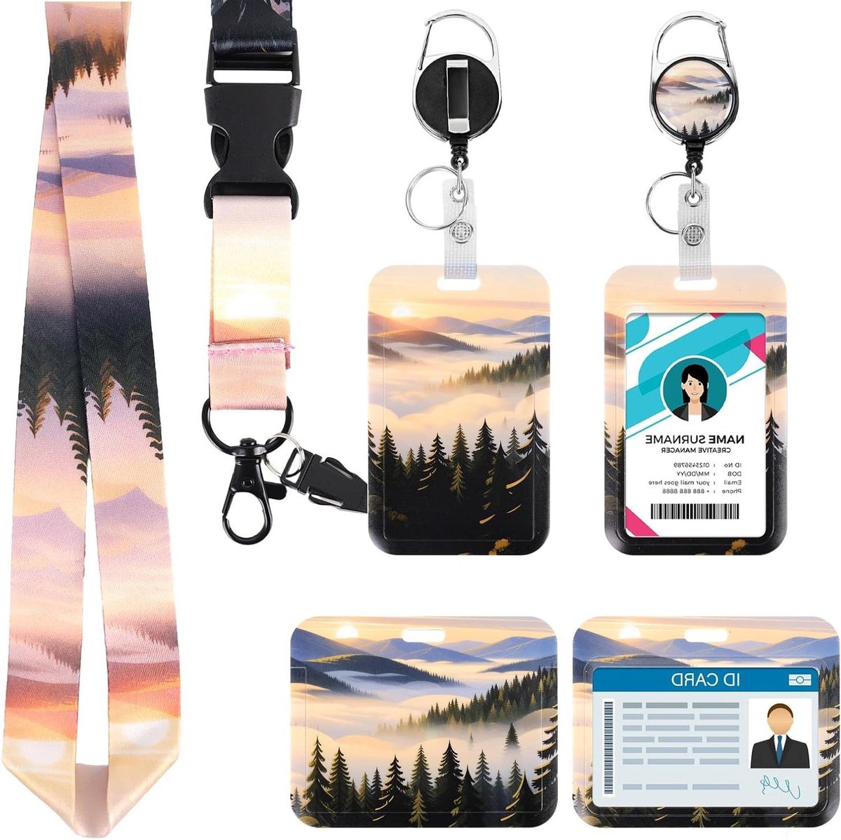 ID-kaarthouder met Lanyard - Kaartenhouder Badge - Identificatie Tonen - Uittrekbare Badgehouder - 12 x 11 x 2 cm - Boszonsopgang