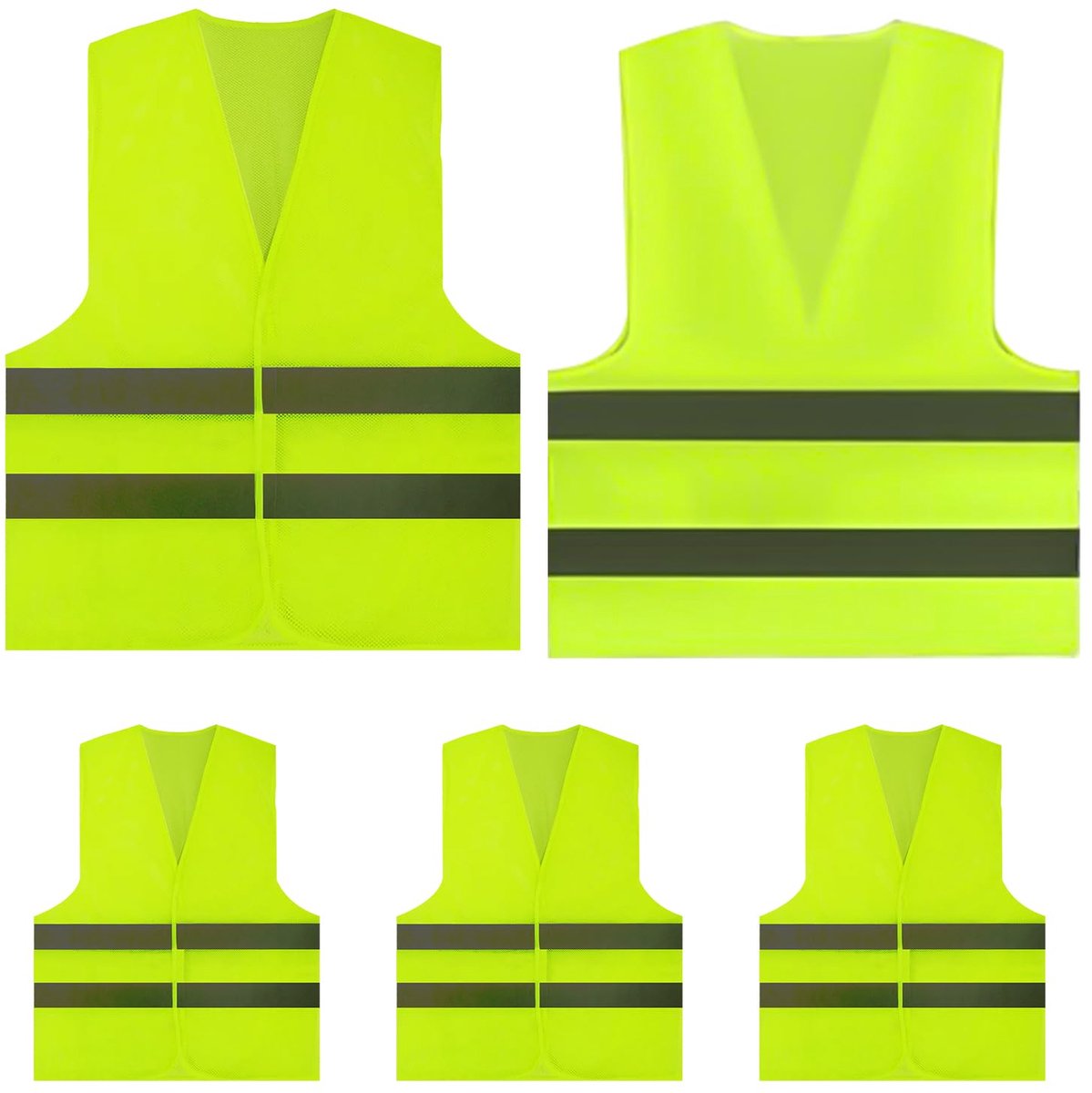 Set van 5 Reflecterende Veiligheidsvesten, Unisex Fluorescerende Autovesten, Gele Hoge Zichtbaarheid 360° Veiligheidsvesten, voor Bestuurders, Fietsers en Werknemers, Wasbaar Vest