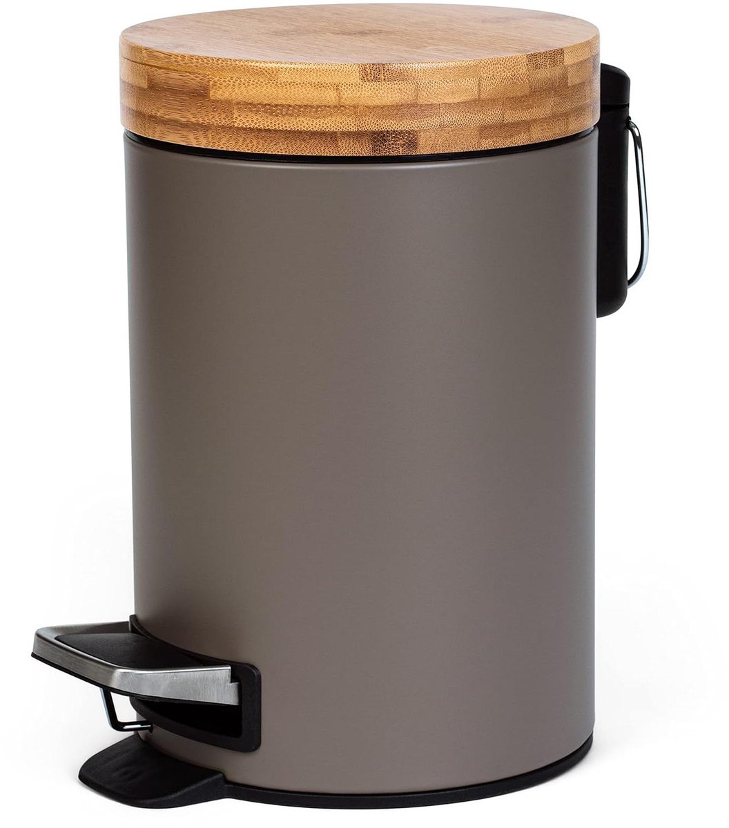 Badkamer Prullenbak - Afvalbak Toilet - Hygiënisch Opruimen - Anti-Vingerafdruk - 3 Liter - Taupe Donker