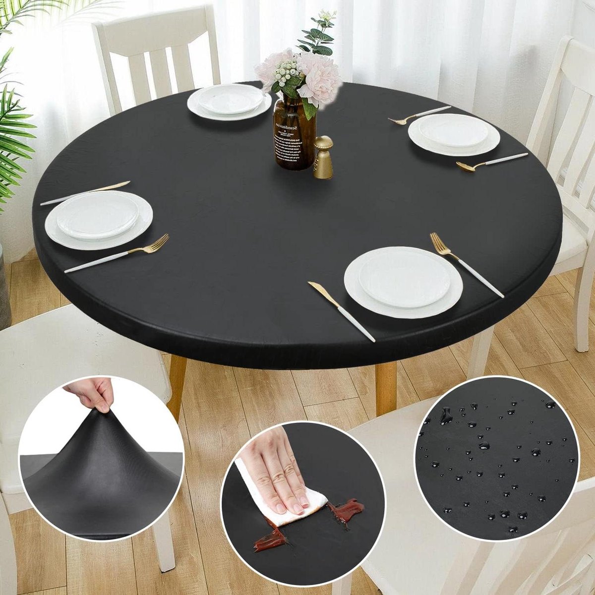 Tafelkleed Elastisch - Beschermhoes Tafel - Tafel Beschermen - Dubbele Pasvorm - 135-142 cm - Zwart