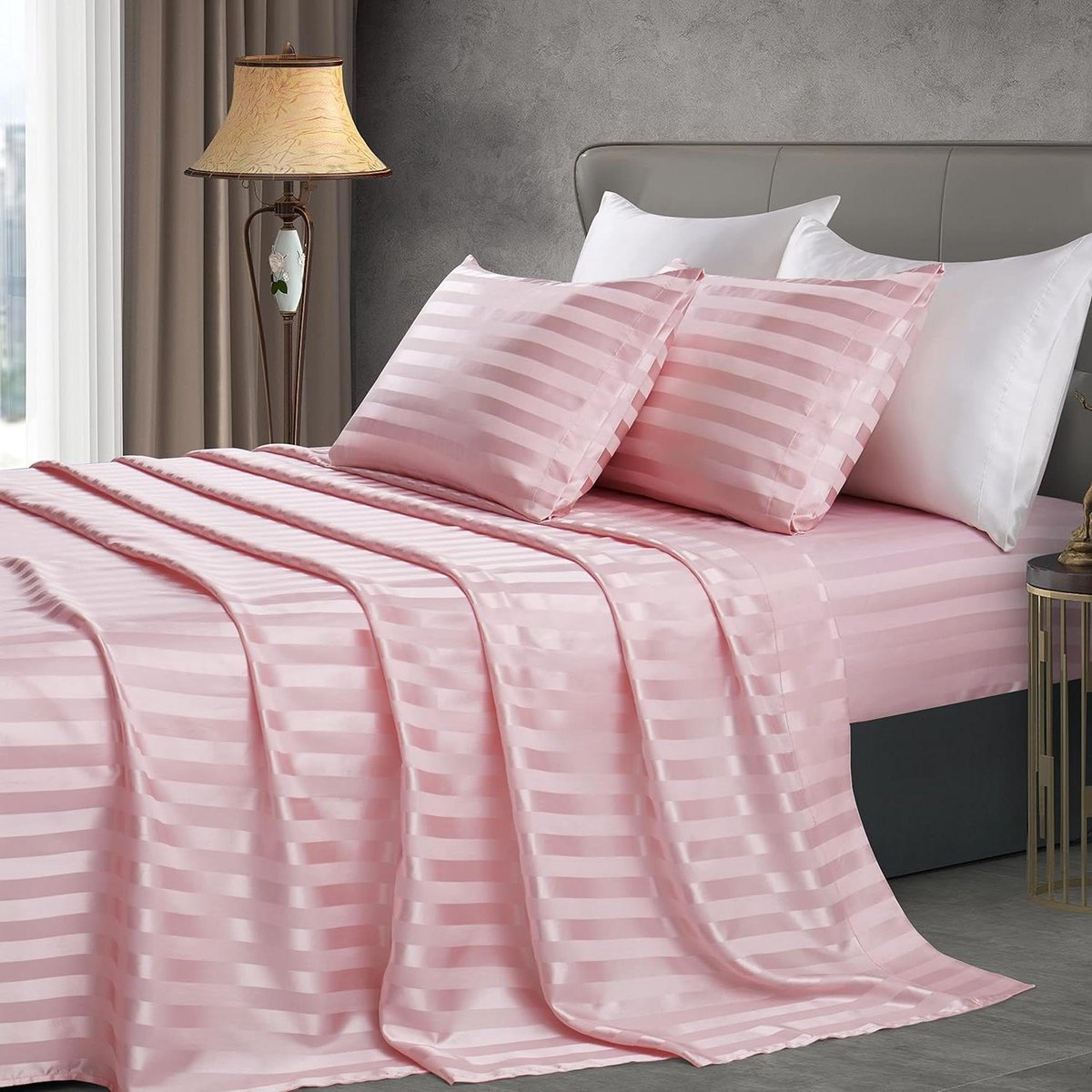 Satijnen Lakenset - Zijdezacht Beddengoed - Luxe Ontspanning - Huidvriendelijk Materiaal - 3 Delig - Blush Roze