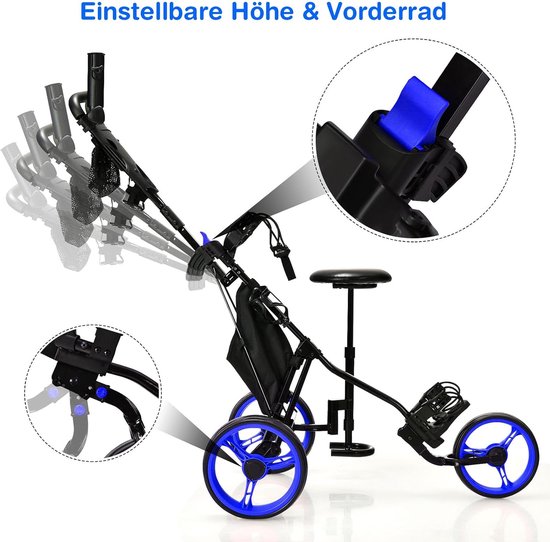 Golftrolley 3 Wielen - Golfkar Golfcaddy - Golfen Makkelijker Maken - Met Voetrem Scorebord — afbeelding 5