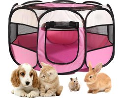 Puppyren Hondenpark - Kattenverblijf Binnen - Veilig Spelen - Inklapbaar Ontwerp - 114 x 114 x 58 cm - Roze