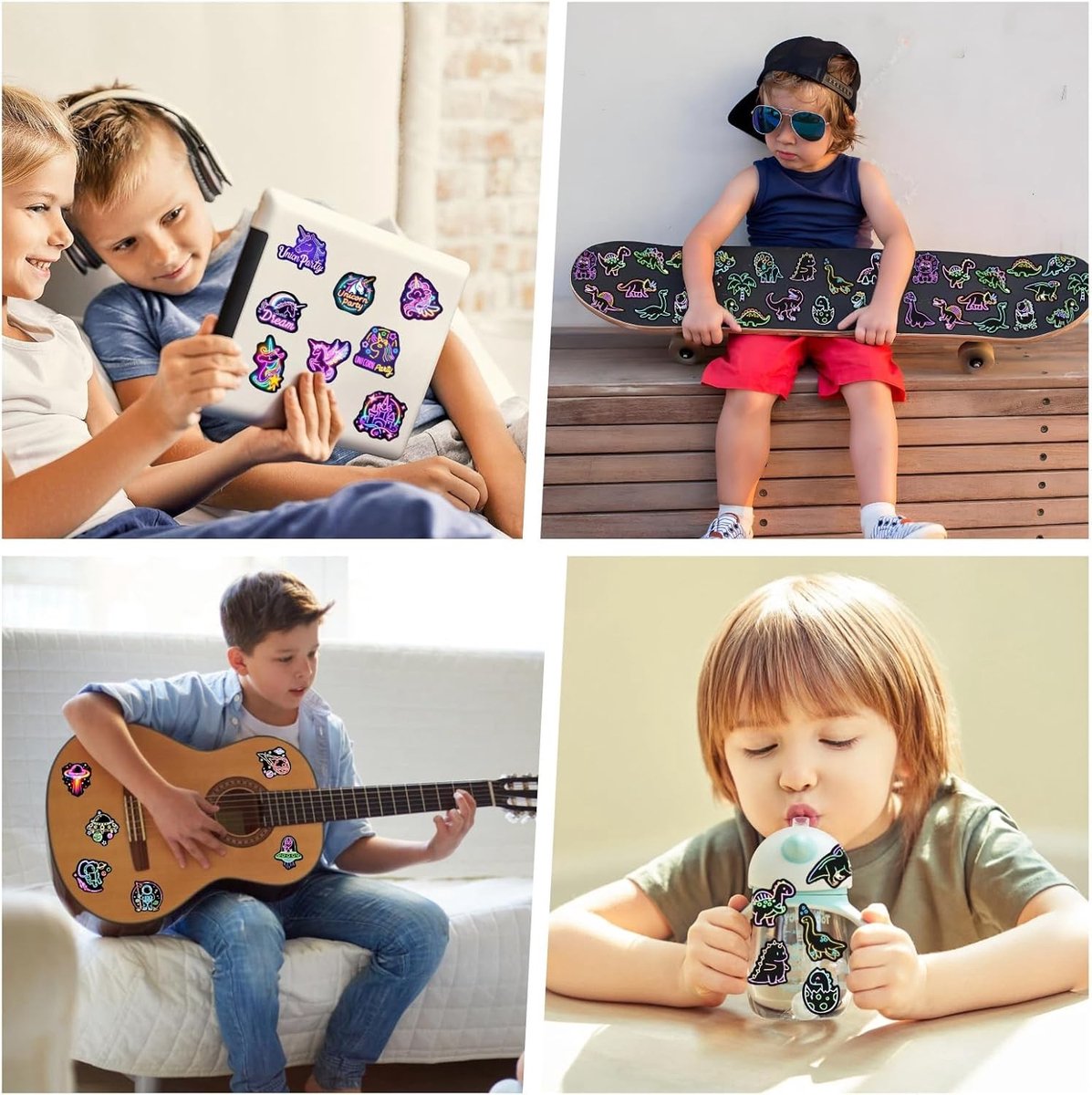 Neon Eenhoorn Stickerset met 50 Stuks, Leuke Waterdichte Vinyl Stickers voor Kinderen, Perfect voor Laptop, Skateboard en Fiets