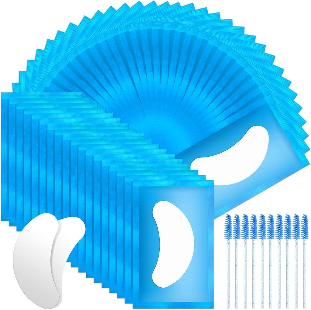 50 Paar Ooggel Pads voor Wimperextensions, Lintvrije Oogpatches met 10 Wimperborstels, Ideaal voor Professionele Salons en Thuisgebruik, Comfortabele en Hydraterende Onder-Oog Pads