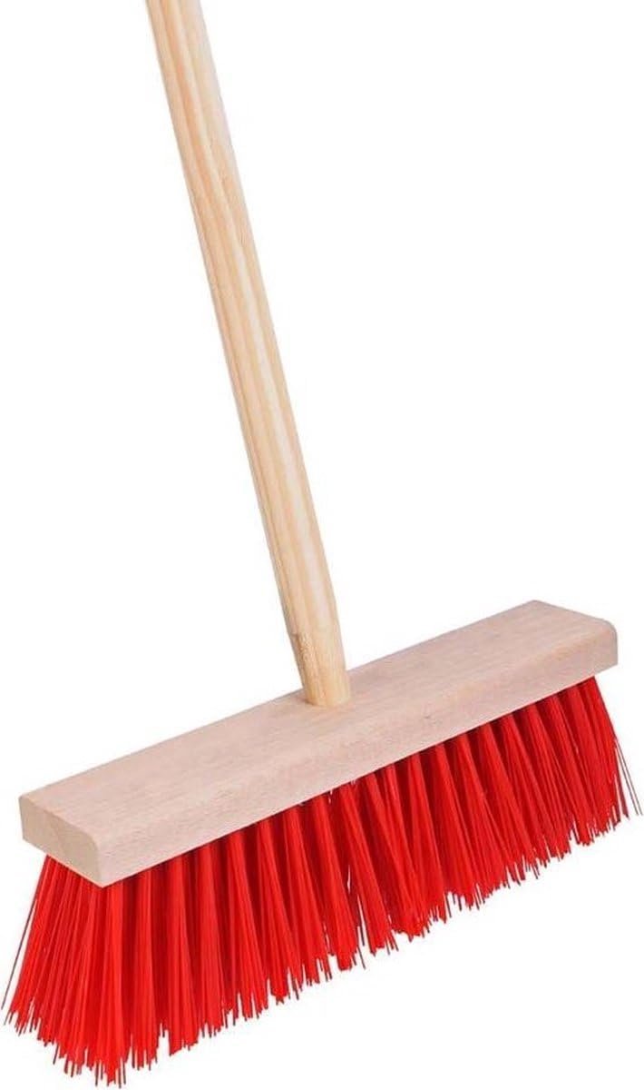 Bezem Rood- Tuinbezem -Nylon - 30 cm - Straatbezem - Bezems - Veger - Buiten Bezem met steel 150 cm