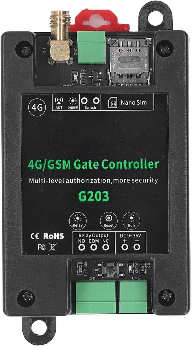 Draadloze GSM Deuropener met Afstandsbediening voor Garagedeuren - 3G/4G Toegang en Herstartfunctie, Compatibel met DC9-36V Systemen